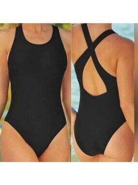 70.🆕 XXL  Black Criss Cross Back Strap One Piece Swim Suit NWOT